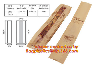 Clear Window bleached kraft paper bag bread bag, paper kraft bag, French Baguette bread paper bag, Long Size Toast Bags