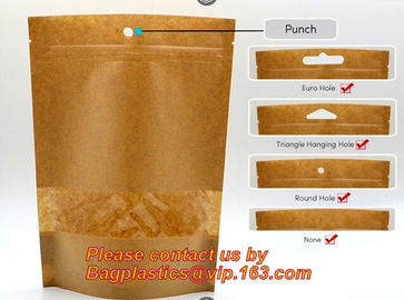 custom resealable recyclable kraft paper square bottom zipper bag, standup Zipper seal Kraft Paper Coffee Bag with Side