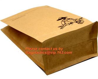 custom resealable recyclable kraft paper square bottom zipper bag, standup Zipper seal Kraft Paper Coffee Bag with Side