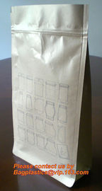 custom resealable recyclable kraft paper square bottom zipper bag, standup Zipper seal Kraft Paper Coffee Bag with Side