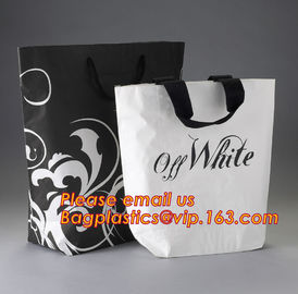 Quality assured custom logo black ribbon handle luxury paper shopping bag, White Kraft Paper Purse Bag/White Kraft Paper