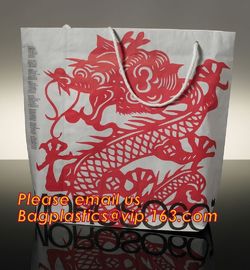 Quality assured custom logo black ribbon handle luxury paper shopping bag, White Kraft Paper Purse Bag/White Kraft Paper