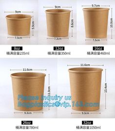 Custom printed disposable hot soup bowls, kraft paper soup cup,16oz Custom logo printed disposable kraft paper soup cup