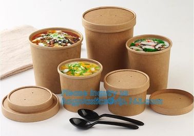 Eco Friendly Disposable takeaway food container Kraft Paper noodle bowls Hot Soup Cup With Paper Flat Lid bagease packag