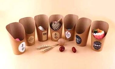 Wholesale Healthy Eco-friendly Cone shape french fries packaging box Food grade lamination craft paper Chicken popcorn b