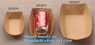 Boat box, fast food boat tray,disposable take out brown kraft paper food lunch box with handle,custom printed disposable