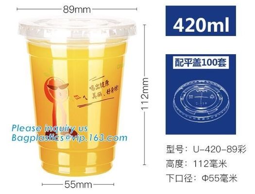 disposable printed ice cream plastic cup/cold drink cup,White/Black CPLA Biodegradable Cup Lid,100% Biodegradable Pla Co