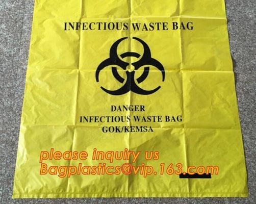 yellow printing self adhesive biohazard waste bag, Yellow infectious medical waste disposal plastic bag Biohazard garbag