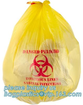 Biohazard sterilization disposable medical bag, garden waste bag, Yellow Medical Waste Bag for Hospital Garbage, bagplas