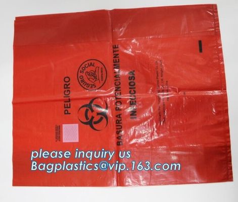 Biodegradable Medical Biohazard Waste Bag- Cheap Price, LDPE Medical Biohazard Waste Plastic Trash Bags, pocket biohazar