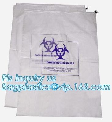 Disposable biohazard infectious plastic drawstring medical waste bag, Promotional mini biohazard drawstring packaging ba