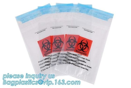 Ecofriendly Lab Use Plastic 3 Walls Biohazard Pathology Specimen Bag, Plastic Printed LDPE biohazard clear specimen bag