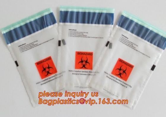 Ecofriendly Lab Use Plastic 3 Walls Biohazard Pathology Specimen Bag, Plastic Printed LDPE biohazard clear specimen bag