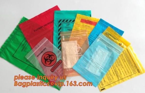 Biohazard Specimen Bag with Document Pouch, Industrial waste disposal, biodegradable waterproof plastic Zip lockk poly pe