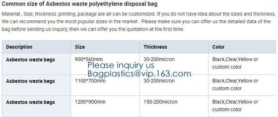 Disposal Asbestos Waste Bags ,Plastic Bags for Asbestos fibers,asbestos waste packaging plastic garbage bag BAGEASE PAC