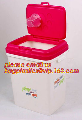 PP plastic type and stocked eco-friendly feature Round pet food container with scoop, Pet Dog Food Storage Container Wit