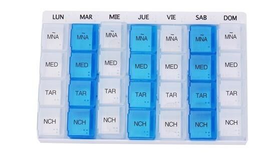 28 compartment one weekly plastic pill container, Fancy 7 day clear plastic detachable drugs box 4 doses daily, PILL