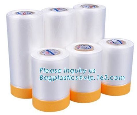 plastic register sealing cloth duct pre-taped masking film,PE material taped clear plastic masking film with dispenser