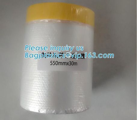 Disposable PE pre-taped self static cling masking film, Cover mask plastic drop film PE protection film with tape, BAGEA