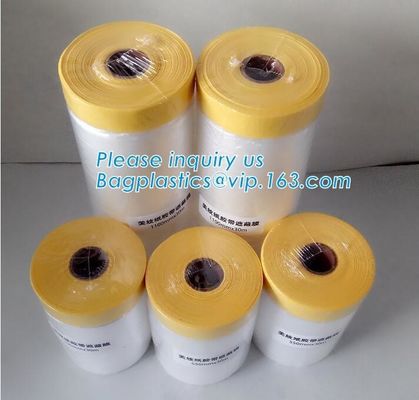 Disposable PE pre-taped self static cling masking film, Cover mask plastic drop film PE protection film with tape, BAGEA