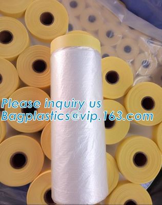 PE taped plastic drop masking film for car painting, Plastic film/pre-taped masking taped protective plastic film, BAGEA