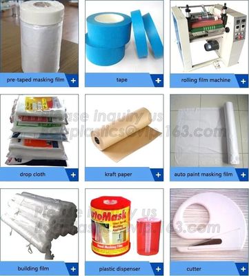 auto polyurethane masking plastic for painting 4*300m, 3m plastic auto paint masking protection film for cars, bagplasti