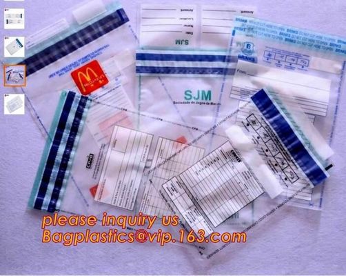 Tamper Evident Security Bank Deposit Bag tamper proof security bag, Self-adhesive poly bank locking security bags, bagpl