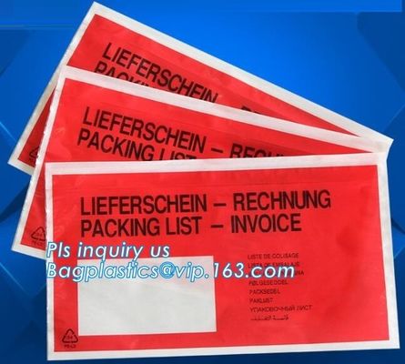 Customize plastic self adhesive packing list bag, envelope cash bag/plastic envelope cash bag used in store &amp; bank, bagp