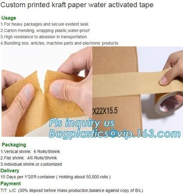 Fiber Reinforced Custom Printed Gummed Kraft Paper Packing Tape,Custom logo kraft reinforced paper brown tape bagease
