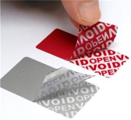 Wholesale tamper evident open void security label/ material, warranty sticker void if tampered,Custom Printed Sliver Sel