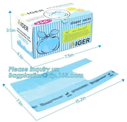 plastic t-shirt shape bag/ diaper sack bag with powder scent, biodegradable custom baby disposable diaper nappy bag, pac