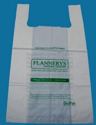 Starch Biodegradable T Shirt Bags Made Of PLA PBAT, 100% Biodegradable &amp; Compostable,T-Shirt Shopping Bags, DOLLAR STORE