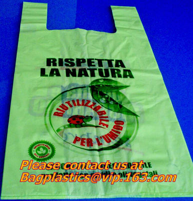 Corn Starch Eco PLA 100% Compostable Plastic t-shirt Shopping Bags,disposable carry shopping bags 100% compostable corn