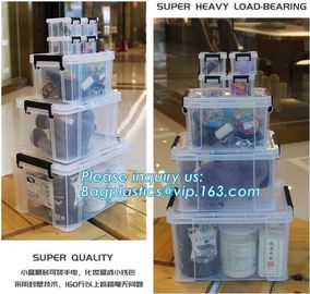 eco-friendly transparent plastic container multipurpose storage box for home, Clear Box with a White Lid and Black Latch