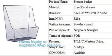 New Design Office Black Wire Mesh Baskets with Magnets, Flat Storage Baskets, Metal Wire 3 Tier Wall Mounted Kitchen Fru