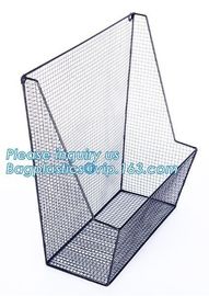 New Design Office Black Wire Mesh Baskets with Magnets, Flat Storage Baskets, Metal Wire 3 Tier Wall Mounted Kitchen Fru