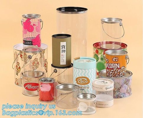 OEM ODM Accepted 680ml Plastic PET Clear Round Can For Mint Storage,Clear 1 gallon PET paint can &amp; lid with metal handle