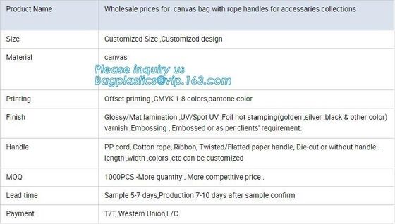 wholesale prices for canvas bag with rope handles for accessaries collections, hanging bags,Rational Construction Gracef