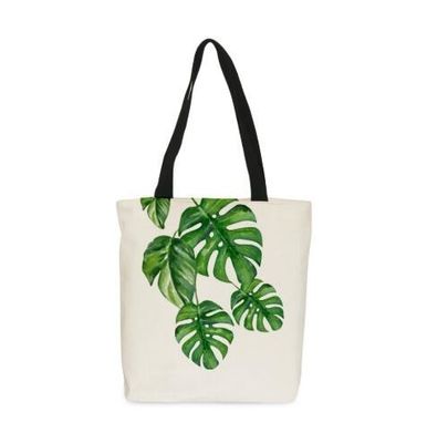 Cotton Material and Handled Style cotton canvas stripe shopping tote bag with leather straps,handle big cotton shopping