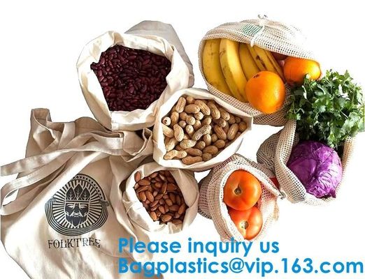 Bulk Cheap Shopping Mesh Cotton Bag for Fruits Vegetable Grocery Shopping Mesh Net Braided Bags Pure Organic Cotton Eco