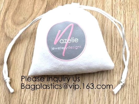 Cream Drawstrings Velvet Bags for Jewelry, Gift, Wedding Favors, Candy Bags, Party Favors,screen printed, hot stamped