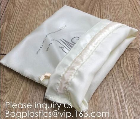 Customized Satin Hair Bag,Small Recyclable Gift Bag,Double Satin Drawstring Bag,Luxury Shinny Cream Satin Pouch With Rib