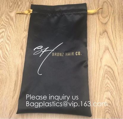 Black Satin Drawstring Bag With Gold Printing And Ribbon, Various Color Thick Matt Satin Dust Bag,Small Silver Satin Dra