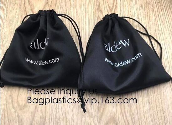 Black Satin Drawstring Bag With Gold Printing And Ribbon, Various Color Thick Matt Satin Dust Bag,Small Silver Satin Dra