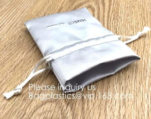 Custom Gold Pink Satin Hair Extension Packaging Bag,Soft And Shinny White Silk Drawstring Pouch For Packaging bagease