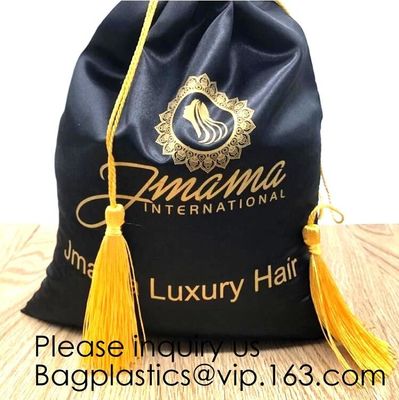 Rose Gold Printing White and Gold Silk Packaging Bags For Clothing Industry,Pink Silk and Velvet Drawstring Bag With Ros