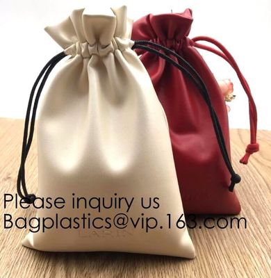 Soft Offwhite and Red PU Leather Bag For Packaging,Custom Pink Brown Faux Leather Drawstring Pouch Faux Leather Jewelry