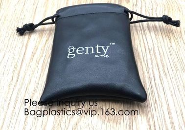 Custom Logo Acceptable Multi Sizes Black Drawstring PU Leather Promotional Gifts Pouches Bags Jewelry, Gift,Hair, Shoes,