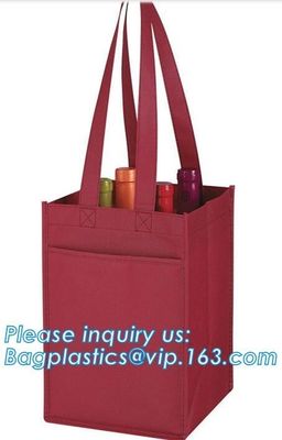 Custom printed non woven drawstring bag for wine, Custom Heavy Duty Non Woven 6 Bottles Carrier Packaging Divided Wine T