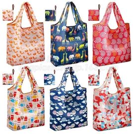 ECO Friendly nylon foldable reusable grocery bag 5 cute designs folding shopping tote bag fits in pocket bagease package